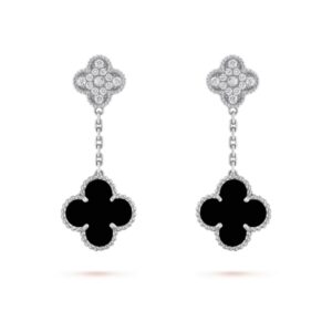 FKYB01 VCA premium black onyx earrings with diamonds and a four-leaf clover design