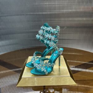 Rene Caovilla Butterfly Flower Rhinestone Satin High Heels XZ160