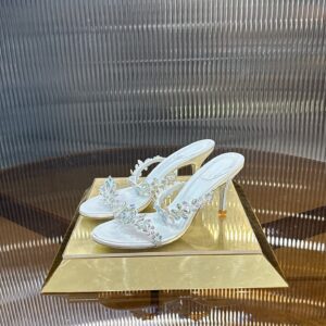 Rene Caovilla Butterfly Flower Rhinestone Satin High Heels XZ170