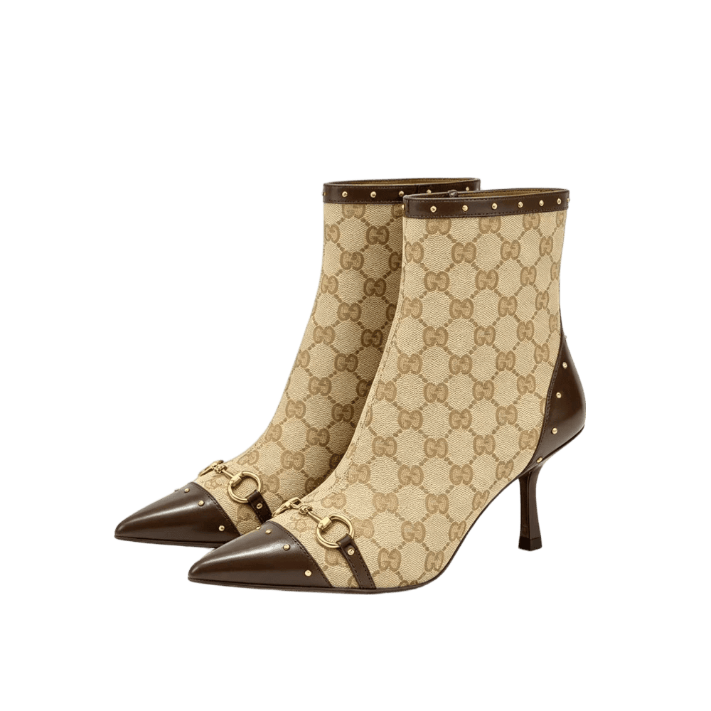 Gucci 26WF New Pointed-Toe Ankle Boots with Metal Heels